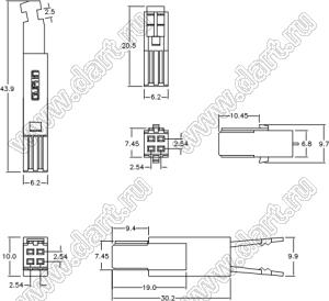 9001-8204С10G1A (DIN 41612-4AB-FS-IDC) розетка IDC на плоской кабель с шагом 1.27 мм 2-х рядная; 4-конт.; P=2,54мм