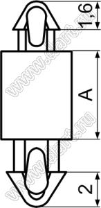 MAMDA-6.4 фиксатор платы с двумя защелками; A=6,4мм; dп=2,0мм; s=1,0мм; d отв.=2,5мм; t=1,6мм; нейлон-66 (UL); натуральный