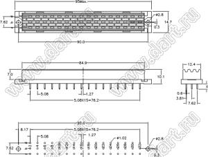 9001-64322С00A (DIN 41612-32ZD-FS) розетка прямая 3-х рядная; 32-конт.; P=5,08мм