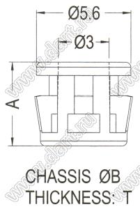 LED3-30 держатель круглого 3мм 2-3 pin светодиода на корпус; A=5,0мм; B=5,2мм; T=1,1мм; нейлон-66 (UL); черный