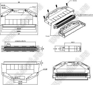 9001-8296С10G1C2A (DIN 41612-96AB-FS-IDC) розетка IDC на плоской кабель с шагом 1.27 мм 2-х рядная; 96-конт.; P=2,54мм