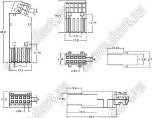 9001-8210С10G1A (DIN 41612-10AB-FS-IDC) розетка IDC на плоской кабель с шагом 1.27 мм 2-х рядная; 10-конт.; P=2,54мм