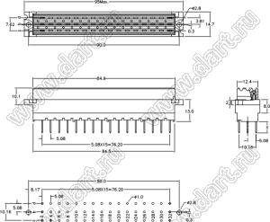 9001-62161С00A (DIN 41612-16Z-FS) розетка прямая 3-х рядная; 16-конт.; P=5,08мм