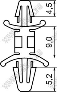 LCT-9 фиксатор платы с двумя защелками; dп=4,0мм; s=0,8...2,0мм; d отв.=4,5мм; t=0,8...2,0мм; нейлон-66 (UL); натуральный