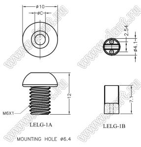 LELG-1F держатель резьбовой (M6) круглого 3-мм светодиода на панель; C=3,0мм; PC (UL); натуральный