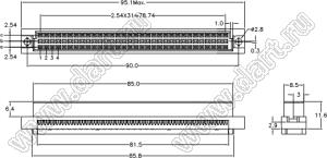 9001-1264IDC00A (DIN 41612-64ABC-FS-IDC) розетка IDC, шаг 2,54x2,54 мм на плоской кабель с шагом 1.27 мм 3-х рядная; 64-конт.