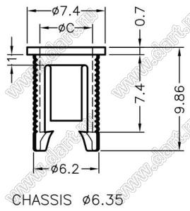 LED5-8 держатель 5мм светодиода на панель; черный; C=5,0мм; нейлон-66 (UL)