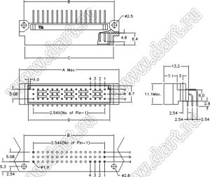 9001-15321C00A (DIN 41612-32AC-MR) вилка угловая 3-х рядная; 32-конт.; P=2,54мм