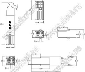 9001-8206С10G1A (DIN 41612-6AB-FS-IDC) розетка IDC на плоской кабель с шагом 1.27 мм 2-х рядная; 6-конт.; P=2,54мм