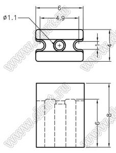 LED3x8R держатель 3-x выводного светодиода на плату прямой; A=8,0мм; нейлон-66 (UL); натуральный