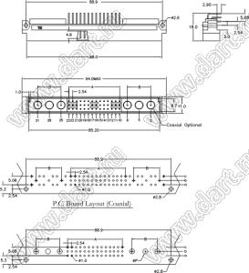 9001-911608С00DA (DIN 41612-16AC-MR) вилка угловая с 16 конт. на 2А и 8 коакс. или силовыми конт. 1+3-х рядная; 16-конт.; 8-конт.; P=2,54мм