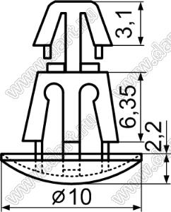 RCM-6L фиксатор платы с двумя защелками; A=6,35мм; D=4,0мм; S=1,2...1,7мм; d отв.=5,5мм; t=1,6...2,0мм; нейлон-66; натуральный