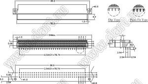 9001-A14961C00L1A (DIN 41612-96ABC-FR) розетка угловая с замком в плату толщиной 1,6…2,0 мм 3-х рядная; 96-конт.; P=2,54мм