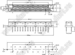 9001-5215151TA (DIN 41612-15AB-FS, CRFH159AVA0, HARTING 09062152812) розетка прямая 2-х рядная; 15-конт.; P=5,08мм