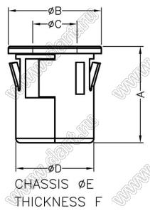 LED5-17(B) держатель круглого 5мм 3-pin светодиода на корпус; черный; A=10,9мм; B=10,5мм; C=5,0мм; D=8,8мм; нейлон-66 (UL)