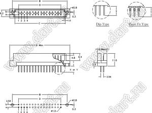 9001-37162C00A (DIN 41612-16A-MS) вилка прямая 2-х рядная; 16-конт.; P=2,54мм