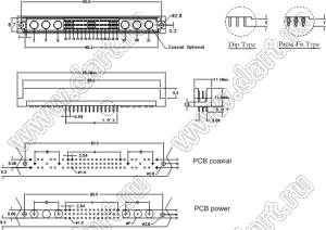 9001-9378021С00DA (DIN 41612-78ABC-MS) вилка прямая с 78 конт. на 2А и 2 коакс. или силовыми конт. 1+3-х рядная; 78-конт.; 2-конт.; P=2,54мм