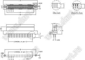 9001-36101C00A (DIN 41612-10A-FS) розетка прямая 2-х рядная; 10-конт.; P=2,54мм