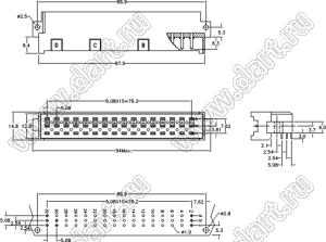 9001-61481С00A (DIN 41612-48ZBD-MR) вилка угловая 3-х рядная; 48-конт.; P=5,08мм