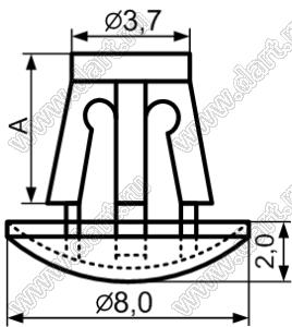 RAMA-5.5 фиксатор платы с защелкой в шасси; A=5,5мм; d отв.=4,0мм; t=0,8...1,6мм; нейлон-66; натуральный