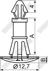 RCJ-10 фиксатор платы с двумя защелками; A=10,0мм; B=2,7мм; dп=4,0мм; s=1,6мм; d отв.=5,4мм; t=0,8...1,6мм; нейлон-66 (UL); натуральный