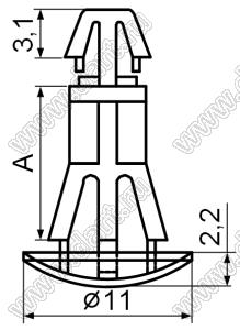 RCF-5B фиксатор платы с двумя защелками; A=5,0мм; D=4,0мм; S=1,2...1,7мм; d отв.=6,0мм; t=0,8...2,0мм; нейлон-66; черный