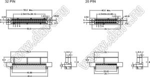 9001-3620IDC00A (DIN 41612-20AB-FS-IDC) розетка IDC на плоской кабель с шагом 1.27 мм 2-х рядная; 20-конт.; P=2,54мм