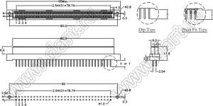 9001-32321C00PA (DIN 41612-32A-FS) розетка прямая 2-х рядная; 32-конт.; P=2,54мм