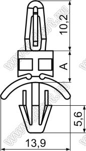 LCSA-9.5 фиксатор платы с двумя защелками; A=9,5мм; dп=4,0мм; s=1,6мм; d отв.=4,75мм; t=2,0...3,6мм; нейлон-66 (UL); натуральный