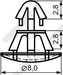 RCMB-2.8 фиксатор платы с двумя защелками; D=3,2мм; S=0,8...1,0мм; d отв.=4,0мм; t=1,8мм; нейлон-66; натуральный