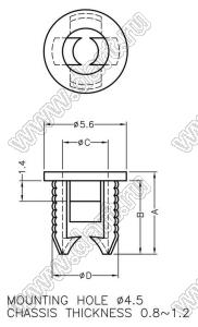 LED3-8 держатель 3мм светодиода на панель; A=4,6мм; B=4,0мм; C=3,1мм; D=4,5мм; нейлон-66 (UL); черный