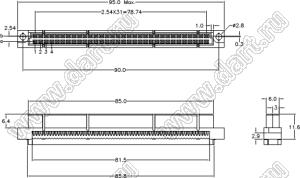 9001-3264IDC00A (DIN 41612-64AB-FS-IDC) розетка IDC на плоской кабель с шагом 1.27 мм 2-х рядная; 64-конт.; P=2,54мм