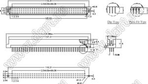 9001-23120W1С00L1A (DIN 41612-60ABC-MS) вилка прямая с замком в плату толщиной 1,6…2,0 мм 3-х рядная; 60-конт.; P=5,08мм