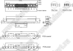 9001-9224081С00DA (DIN 41612-24ABC-FS) розетка прямая с 24 конт. на 2А и 8 коакс. или силовыми конт. 1+3-х рядная; 24-конт.; 8-конт.; P=2,54мм