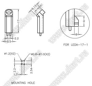 LEDA-17-1 держатель 3мм светодиода на плату наклонный; A=5,0мм; B=2,0мм; C=4,1мм; нейлон-66 (UL); натуральный