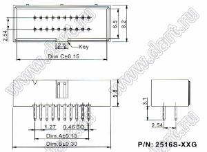2516S-030 (BH1.27x2.54-30) вилка закрытая прямая; шаг 1,27x2,54мм; 2x15-конт.