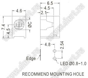 LED-326 держатель 3мм светодиода на плату угловой; C=3,4мм; нейлон-66 (UL); черный