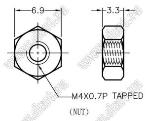 PN-4 (M-4) гайка; М4х0,7мм; поликарбонат; натуральный