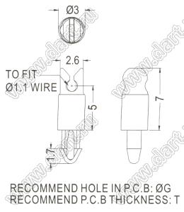 CHBB-5-0.8 зажим провода с защелкой в панель; T=0,8мм; нейлон-66 (UL); натуральный