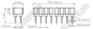 DS1002-01-2x17V13 (SCDL-17, PBDM-2x17, 6604SB-34G) гнездо цанговое прямое двухрядное для выводного монтажа; P=2,54мм; 2x17-конт.