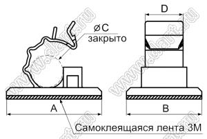 FWC-7(G) зажим кабеля с защелкой на самоклеящейся площадке; 25,5x17,5мм; нейлон-66 (UL); серый