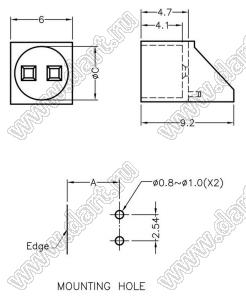 LED-502S держатель 5мм светодиода на плату угловой; A=5,0мм; C=4,9мм; нейлон-66 (UL); черный