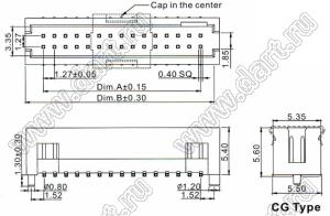 2198SM-044G-CG вилки закрытые прямые для поверхностного (SMD) монтажа с крышкой для автоматичесхого захвата и  направляющими в плату; шаг 1,27x1,27мм; 2x22-конт.