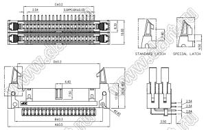 DS1011-08-20RBSiB7 вилки сдвоенные закрытые с защелками угловые на плату для монтажа в отверстия; шаг=2,54x2,54мм; 2x10-конт.