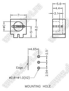 LED-319 держатель 3мм светодиода на плату угловой; C=4,2мм; нейлон-66 (UL); черный