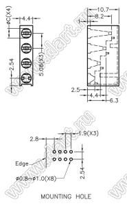 LED-340 держатель четырех 3-мм светодиодов в плату угловой; C=3,3мм; нейлон-66 (UL); черный