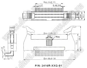 2416R-070G-01 (SCM1.27x2.54R-70) вилка закрытая угловая с защелками; шаг 1,27x2,54мм; 2x35-конт.