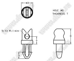 CHBB-2-1 зажим провода с защелкой в панель; нейлон-66 (UL); натуральный