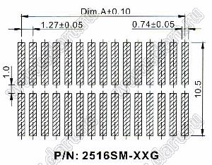 2516SM-026 (BH1.27x2.54-026SMD) вилка закрытая прямая для поверхностного (SMD) монтажа; шаг 1,27x2,54мм; 2x13-конт.