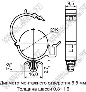 FWT-25 фиксатор жгута проводов с защелкой в панель; нейлон-66 (UL); натуральный